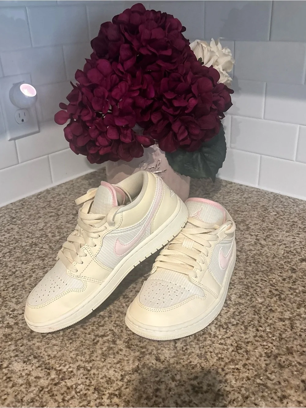 Jordan Low-Top Sneakers in Cream with Pale Pink Accents
